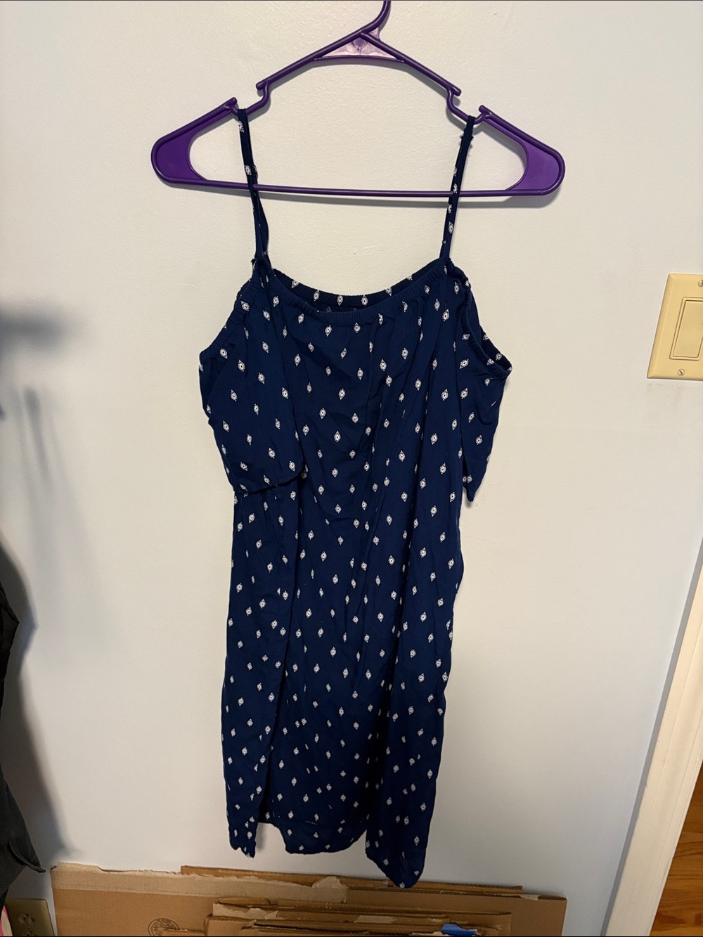 Old Navy Navy Blue Printed Spaghetti-Strap Midi Dress